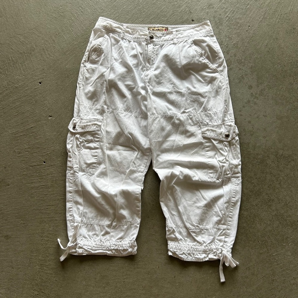 Vintage Khakis World Fashion Capri Cargo Pants Womens Size 12 White Y2K Tie Hem